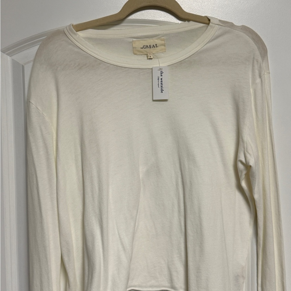 THE GREAT. Women's Long Sleeve Cream Tee